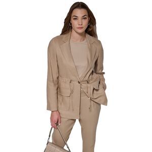 Women's One-Button Linen Utility Jacket